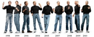 12 years of Steve Jobs wearing the identical casual work uniform of jeans, sneakers and a black turtleneck.