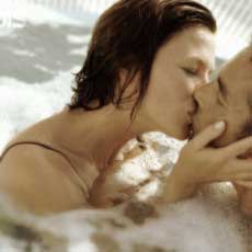 Man and Woman Kissing in Hot Tub, minimalism is sexy