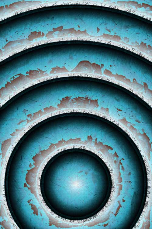 Old Blue Paint on diminishing metal circles.