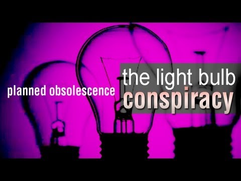 Planned Obsolescence The Light Bulb Conspiracy, with 3 clear bulbs on a pink background.